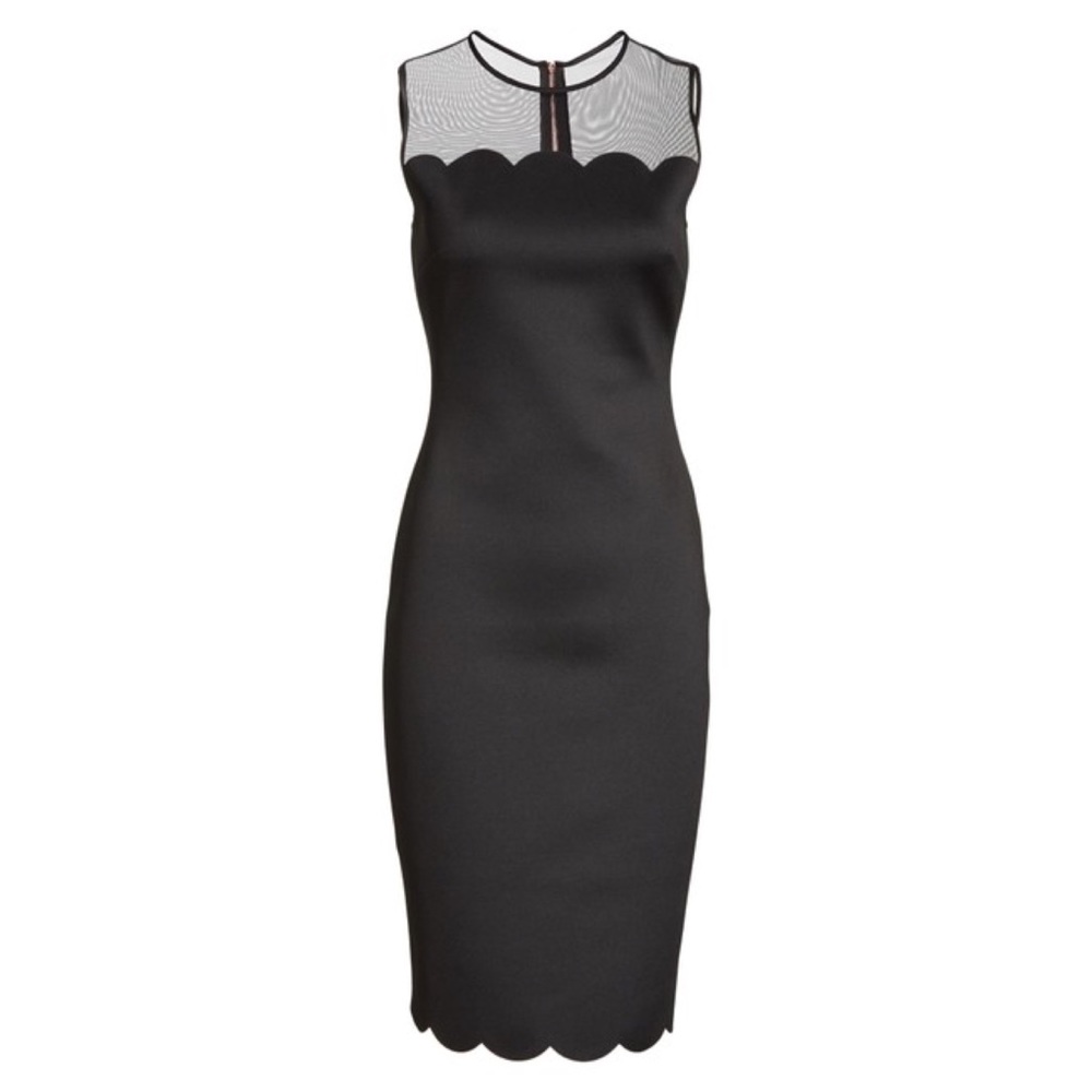 TED BAKER Black Scalloped Edge Illusion Sheath Dress 8
